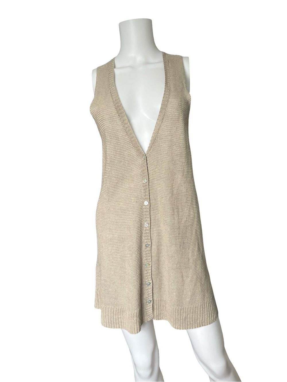 Eileen Fisher Linen Tunic Mini Dress Tan Neutral Sleeveless Womens Size Small